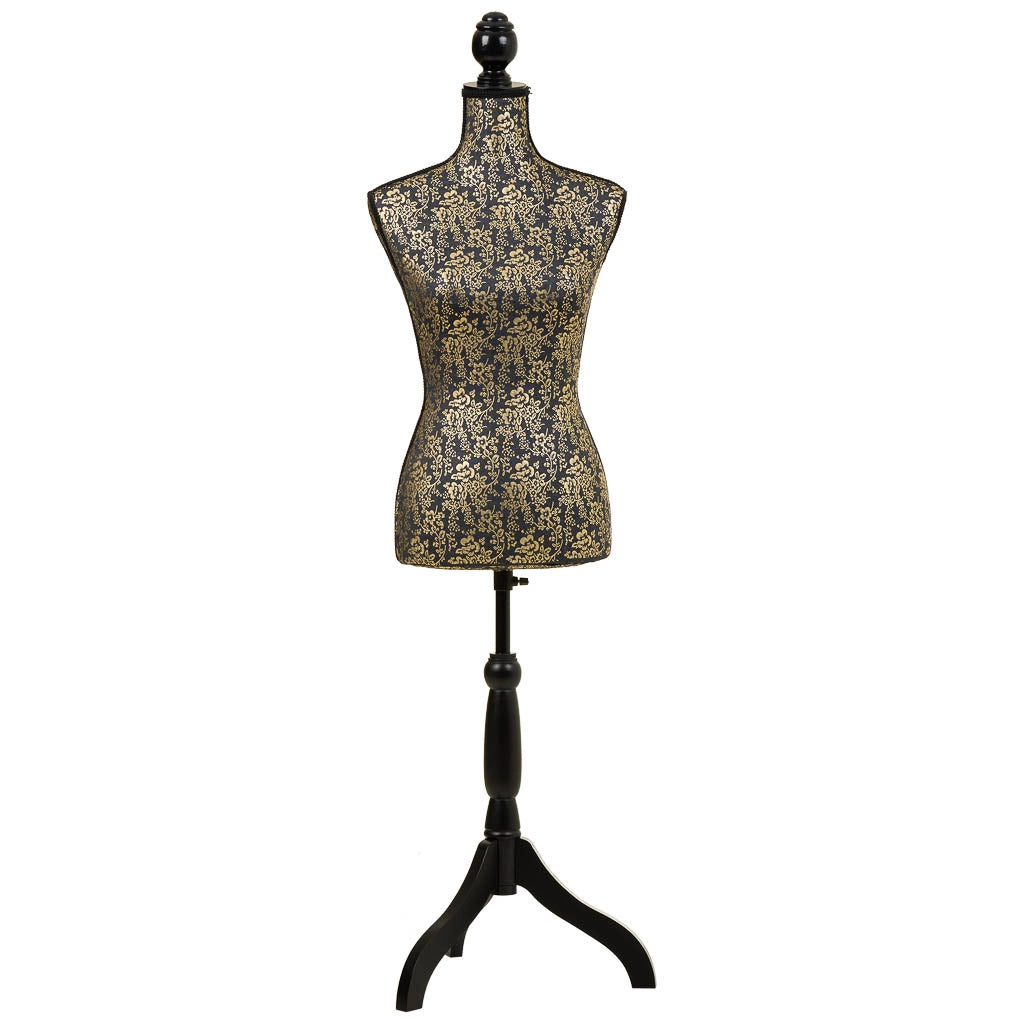 Manichino in legno e schiuma rivestito in tessuto oro 24x37,5x168h
