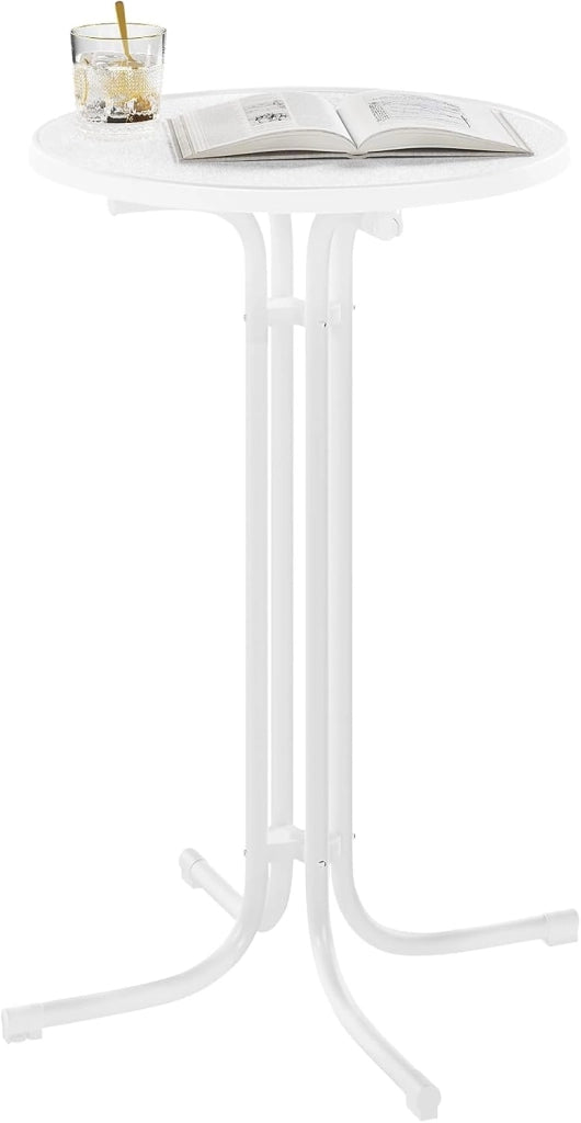 Tavolino da Bar Pieghevole Esterno Rotondo, Tavolo Alto con Copertura per Matrimonio Festa Compleanno, Piedini Regolabile, 70x110 cm, Bianco Opaco
