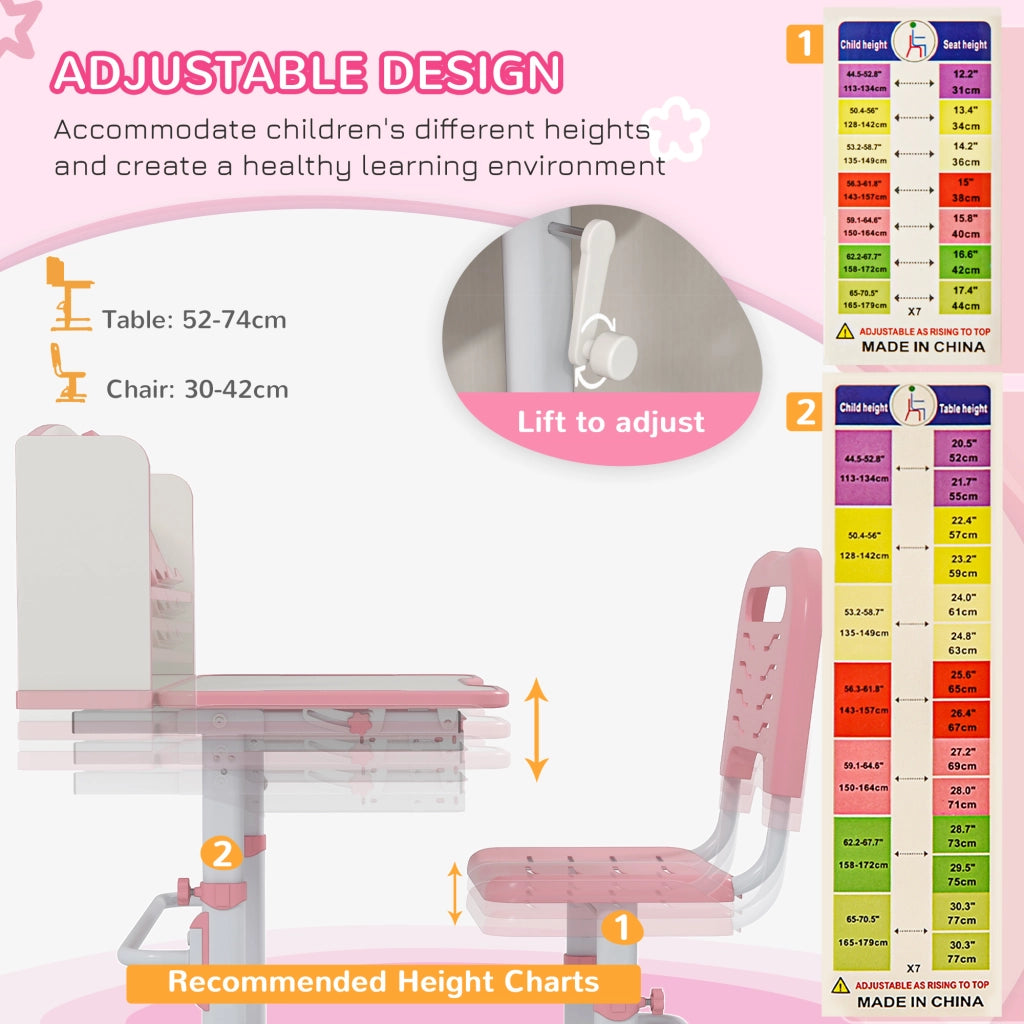 EasyComfort Set Scrivania per Bambini con Sedia Regolabile in Altezza e Piano Inclinabile, Età 6-12 Anni, Rosa