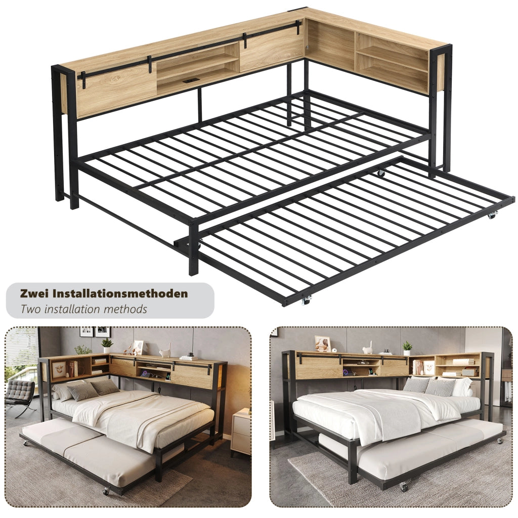 letto metallo legno nero naturale 120 x 200 cm