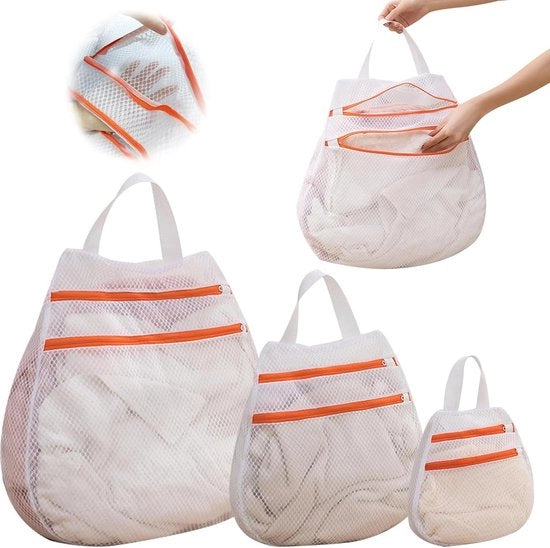 Set di sostegno per bucato - set di 3 - riciclabile e in poliestere - con chiusura a raccordo - per lavatrice - calze e intimo