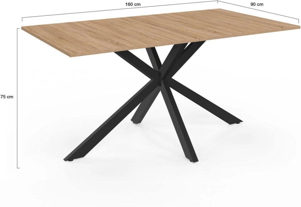 Tavolo da pranzo rettangolare ALIX per 8 persone con gambe a ragno nere e in legno 160 cm