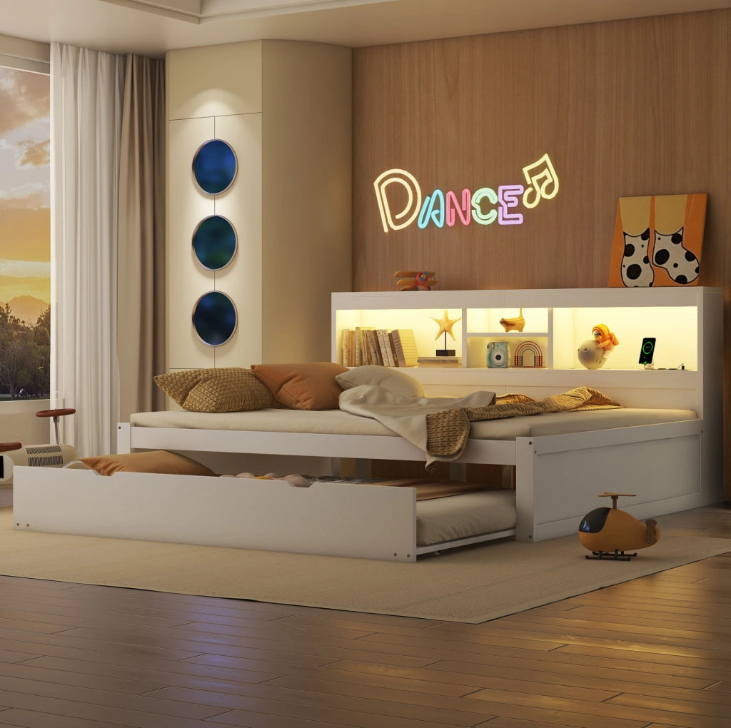 Letto da giorno estraibile 140x200 cm con LED, USB e vano
