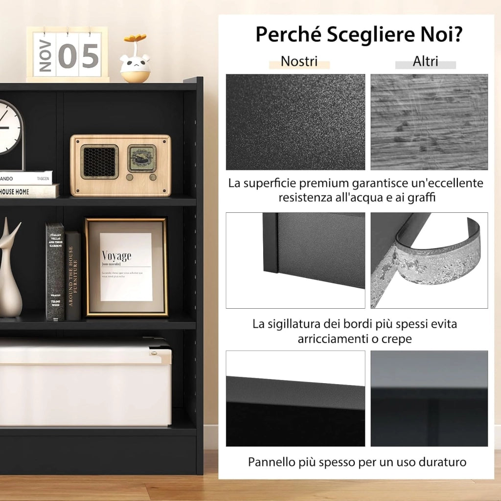 Libreria a 3 Piani, Scaffale Multifunzionale con Ripiani Regolabili e Dispositivo Antiribaltamento, per Soggiorno, Camera da Letto, Studio, 50 x 30 x 75 cm (Nero)