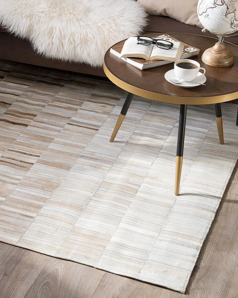 Tappeto tappetino Beige Pelle 140 x 200 cm Rettangolare Patchwork Fatto a Mano