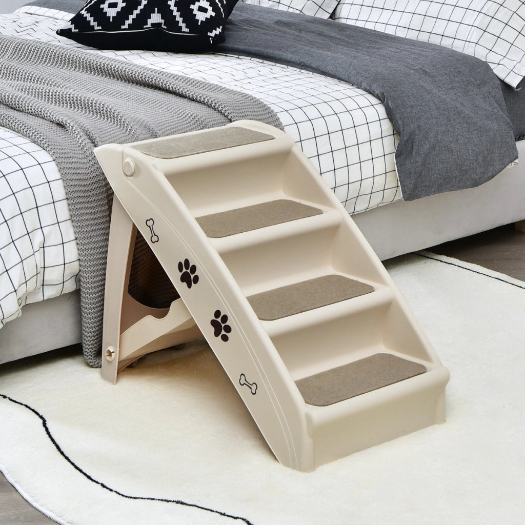 Scaletta di plastica pieghevole per animali, Scala di plastica con 4 gradini per interno ed esterno Beige-Giochi e accessori per cani