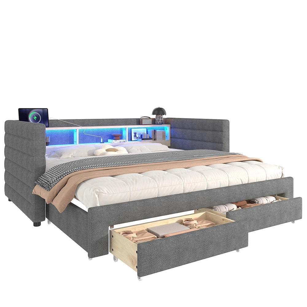 Divano letto 90x190cm?- Xylo - gigogne USB velluto grigio