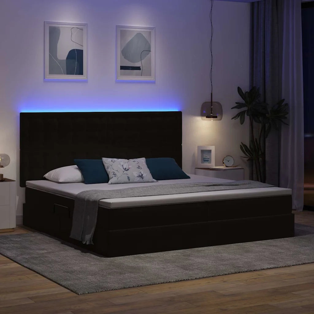 Letto con contenitore e LED con led Nero 200 x 200 cm Velluto 3372809