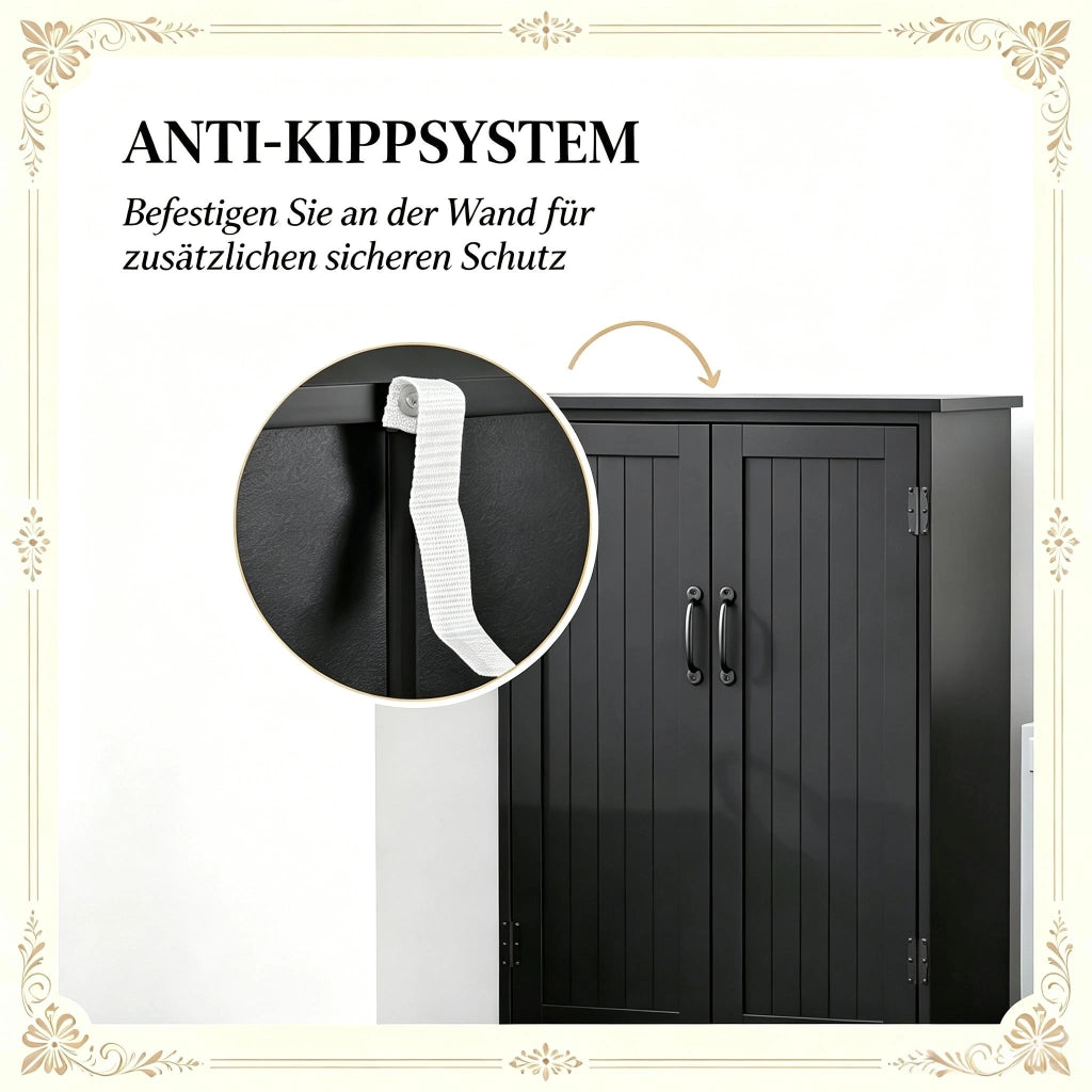 Credenza da cucina con 2 ante, 1 vano senza ripiano e 3 ripiani, design moderno, per cucina, nero, 60 × 30 × 123 cm