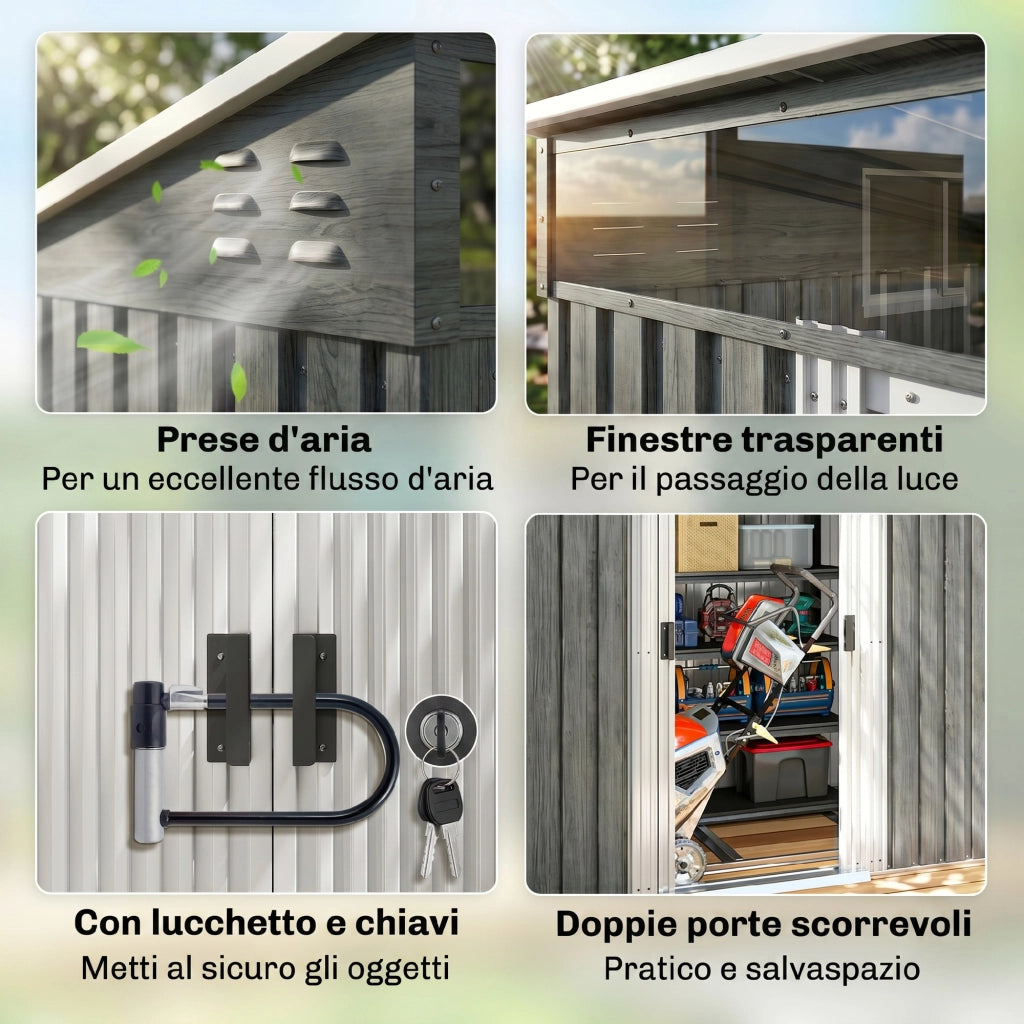 Casetta da Giardino ¨C zephmum ¨C Grigio Chiaro Acciaio 195x122x181.5 cm