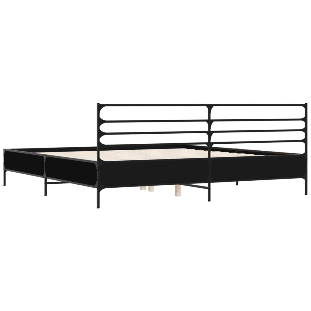 Letto matrimoniale | Letto per adulti | Giroletto Nero 180x200 cm in Legno Multistrato e Metallo