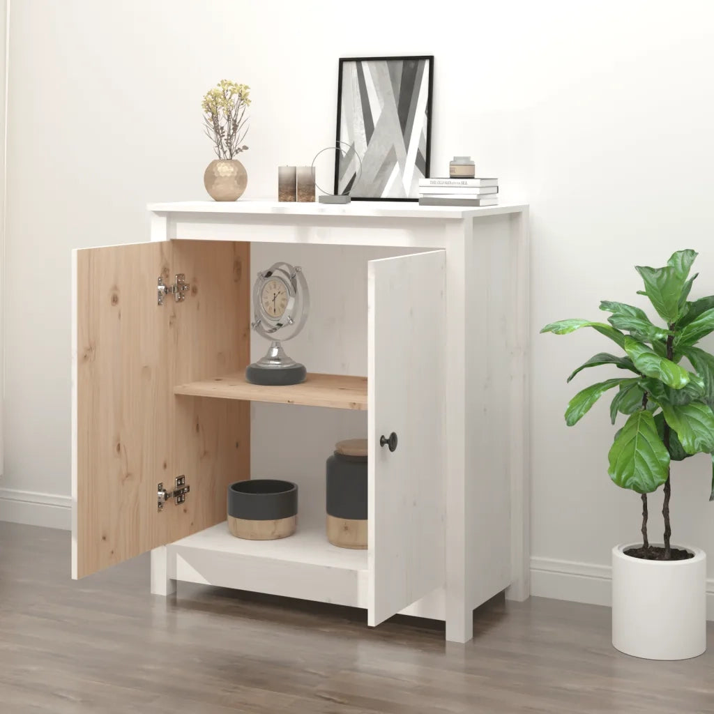Credenza Bianca 70x35x80 cm in Legno Massello di Pino 813720