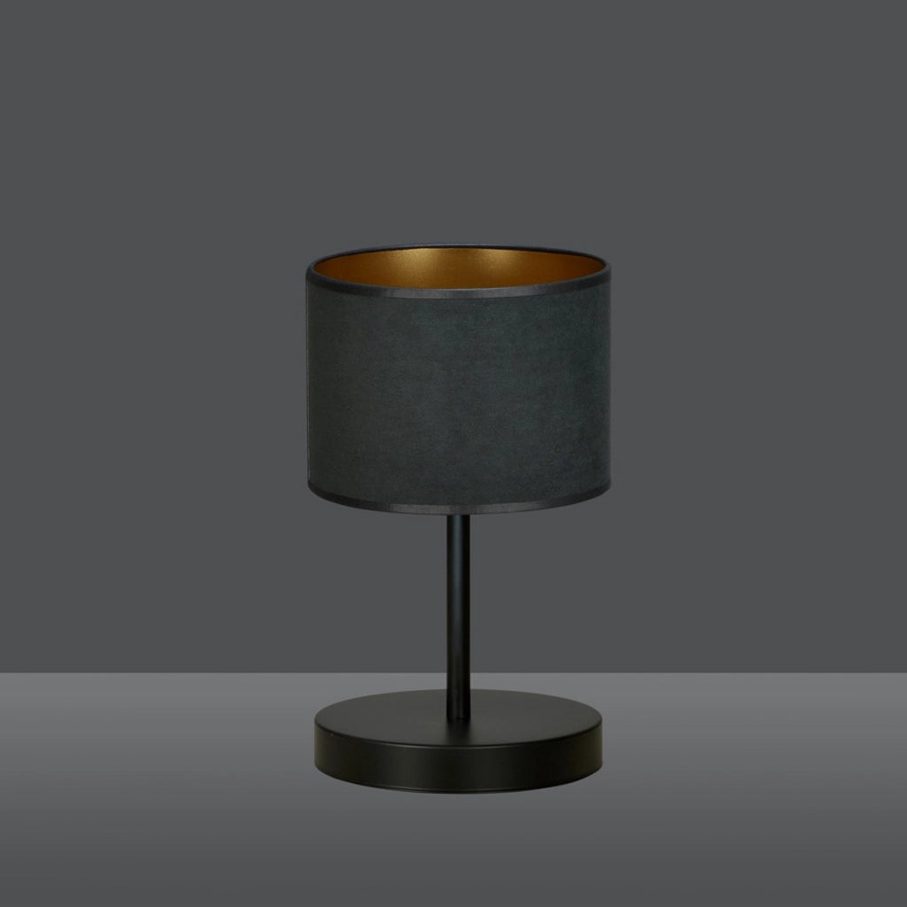 Lampada da tavolo Hilde in acciaio nero con interno dorato