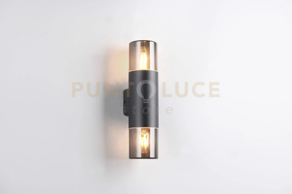 HOOSIC APPLIQUE DA ESTERNO BI-EMISSIONE ANTRACITE CON DIFFUSORI FUME' IP44 H. 33CM 2 LUCI ATTACCO E27