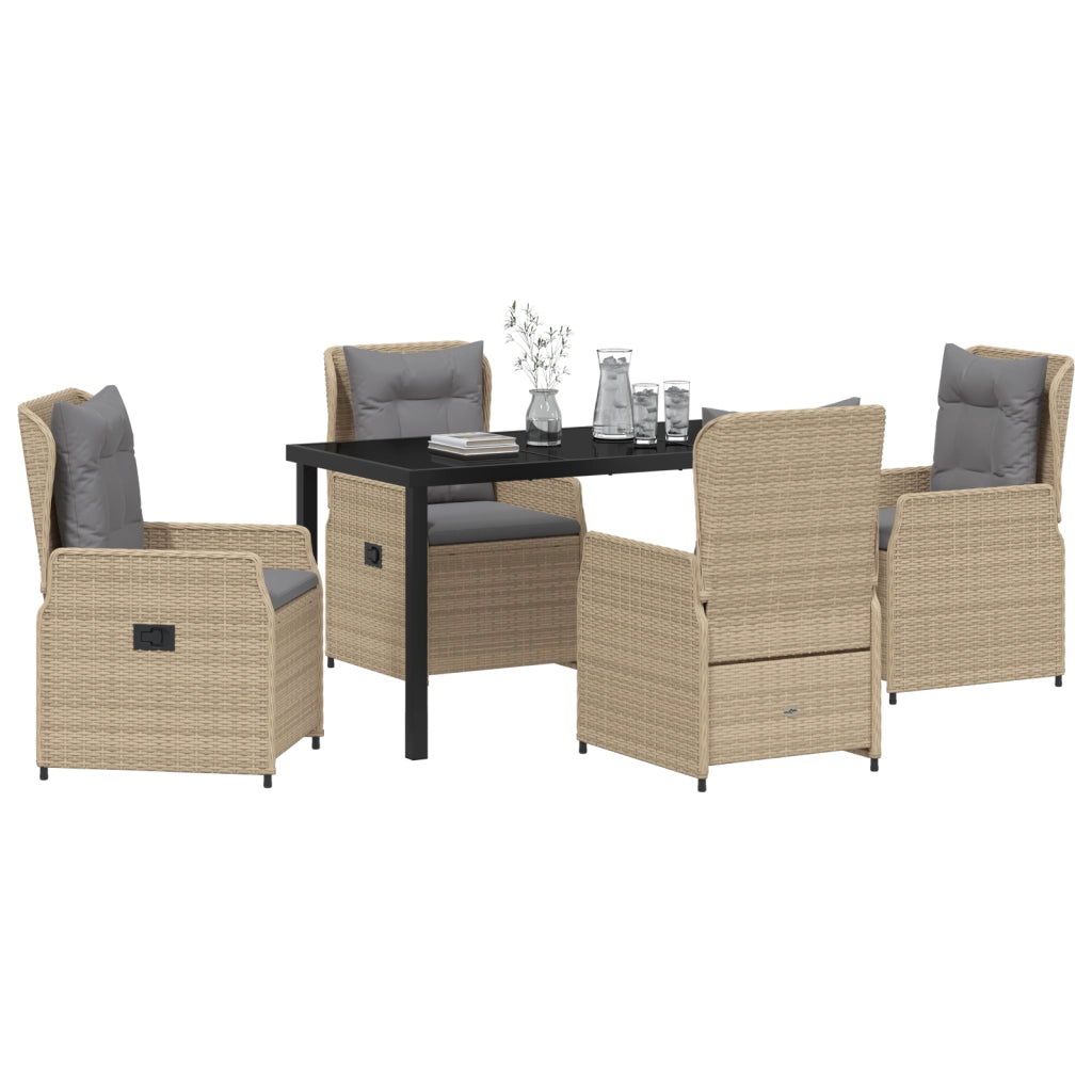 Set da Pranzo per Giardino  in Polyrattan Beige per 5 Persone