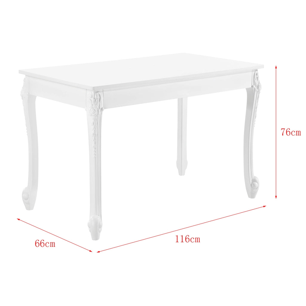 Tavolo da Pranzo Bianco in Stile Barocco con Decoro Floreale 116 x 66 x 76 cm Tavolo Rettangolare con Gambe di Plastica Tavolo da Sala Pranzo Fino a 4 Posti