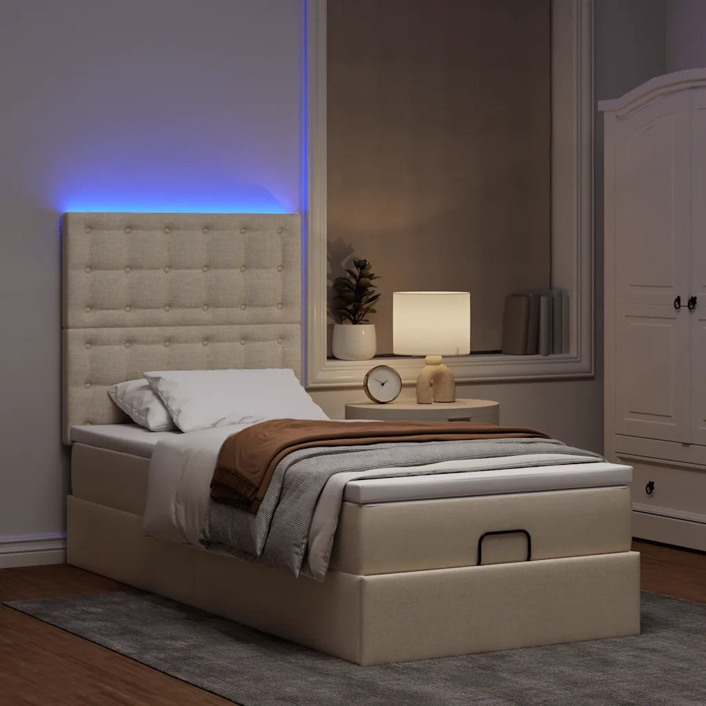 vidaXL Pouf Letto con Materasso e LED Crema 90x200 cm in Tessuto