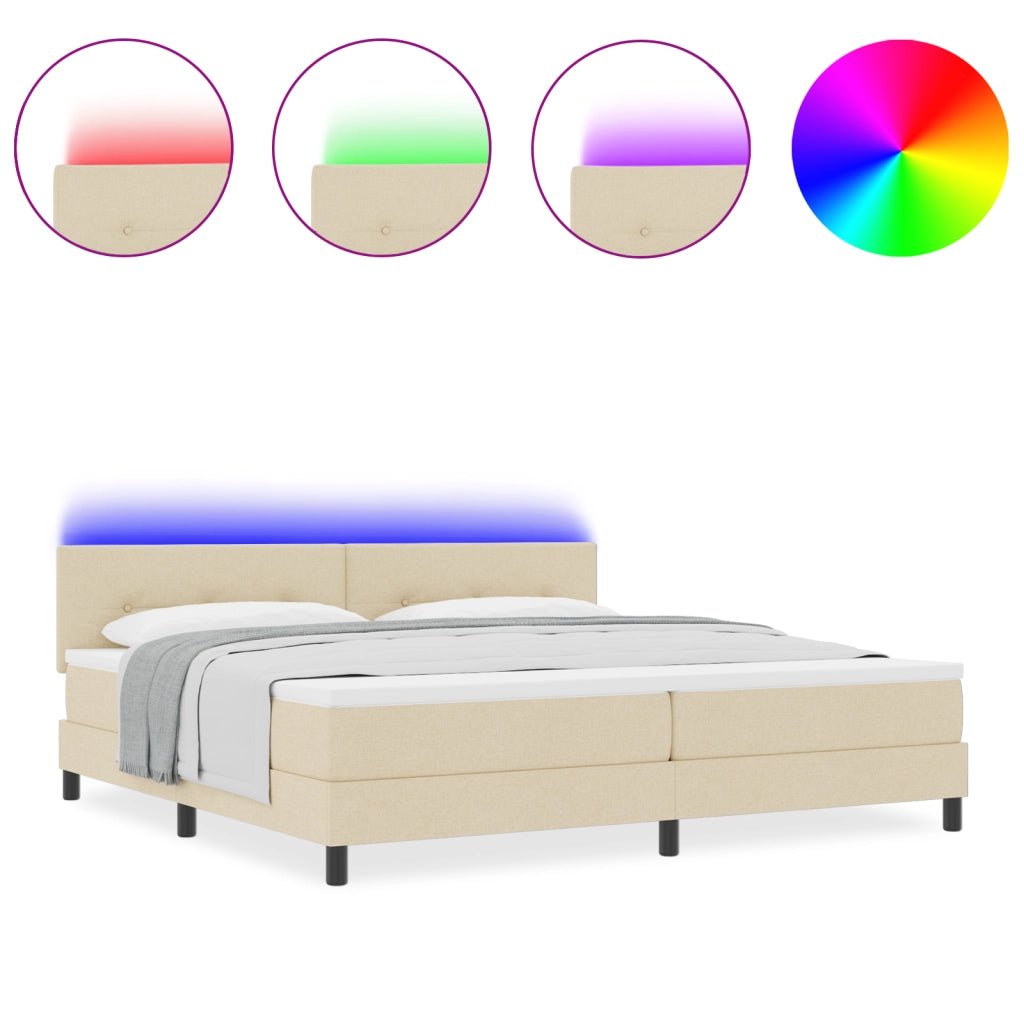 Letto con Box Spring e Materasso & LED Crema 200x200 cm Tessuto