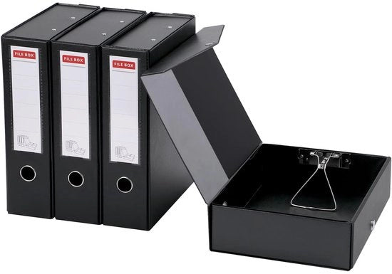 Set di archiviazione 4 pezzi A4, scatola archiviazione A4 con coperchio, scatola archiviazione, scatola per documenti, cassetti per ufficio, scuola (nero)