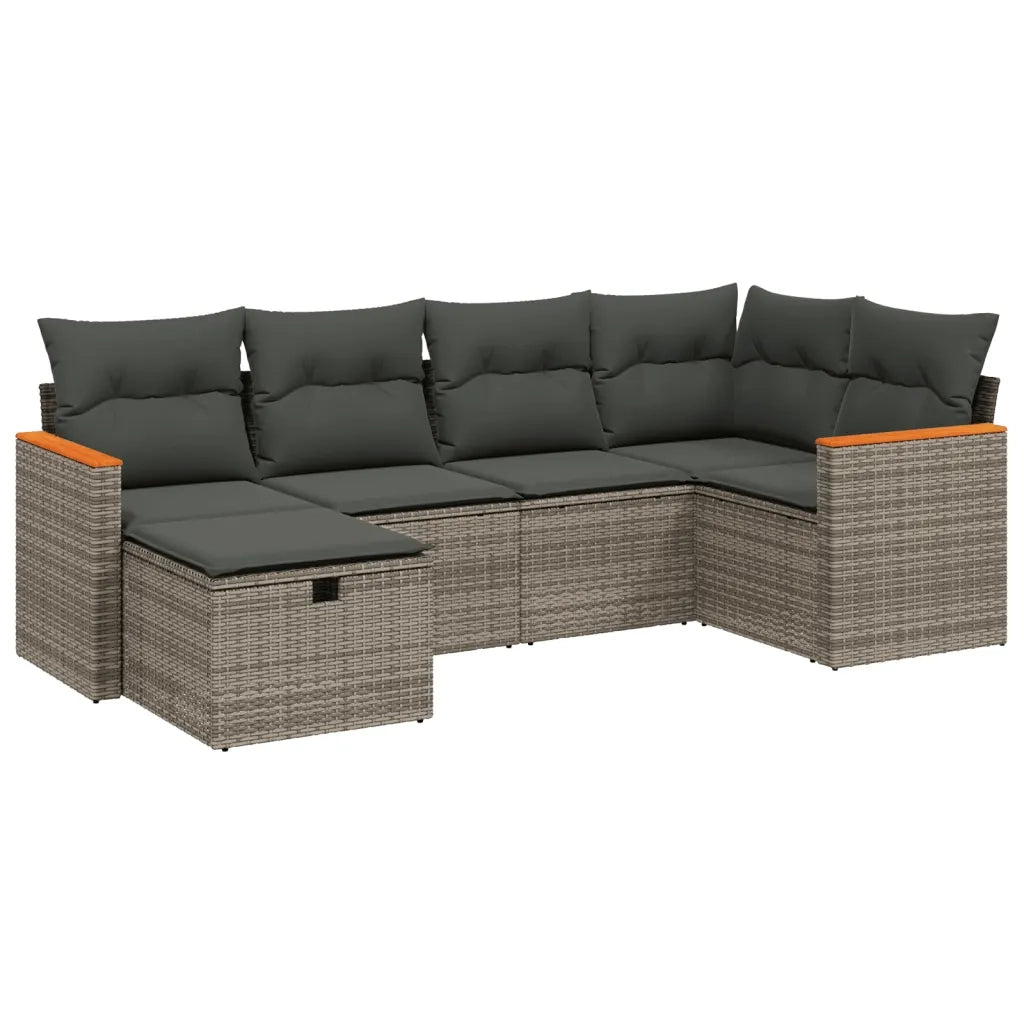 Set Divano da Giardino 6 pz con Cuscini Grigio in Polyrattancod mxl 89757