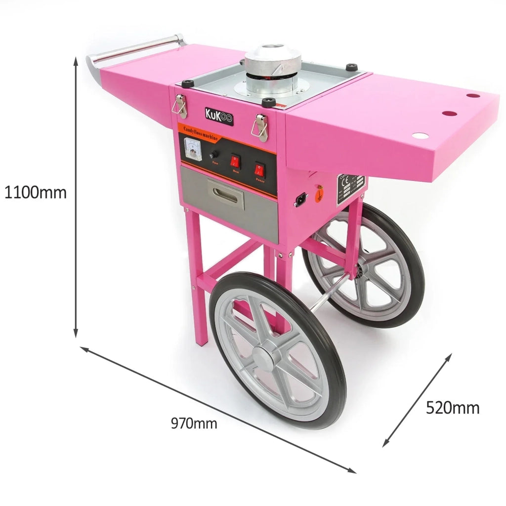 Macchina Zucchero Filato Retrò Rosa con Carrello 50 cm Acciaio Inox