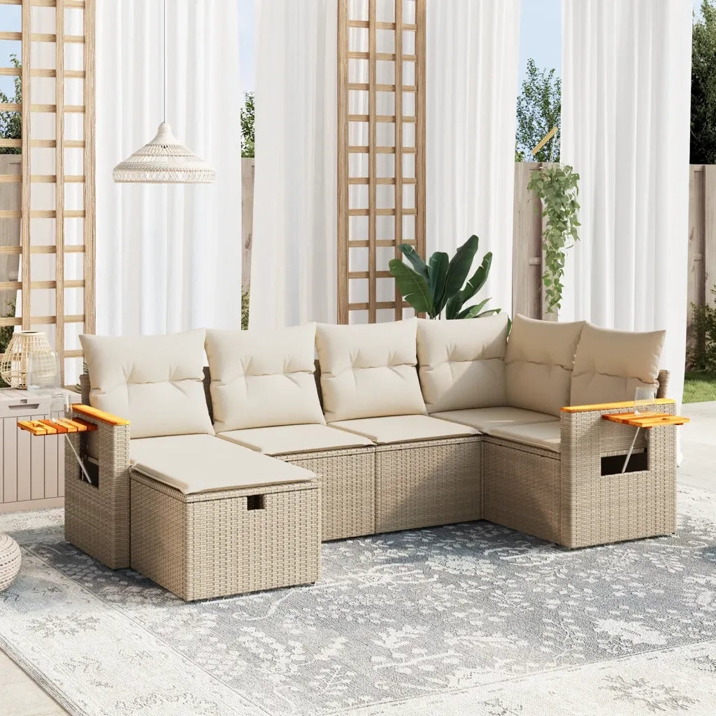 Set Divano da Giardino 6 pz con Cuscini Beige in Polyrattancod mxl 89767
