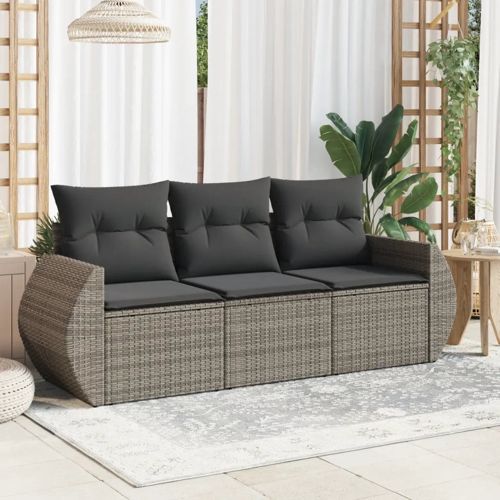 Set Divani da Giardino 3 pz | Set Salotto da Giardino con Cuscini Grigio in Polyrattan