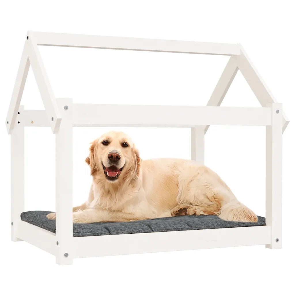 Cuccia per Cani Bianca 81x60x70 cm in Legno Massello di Pino