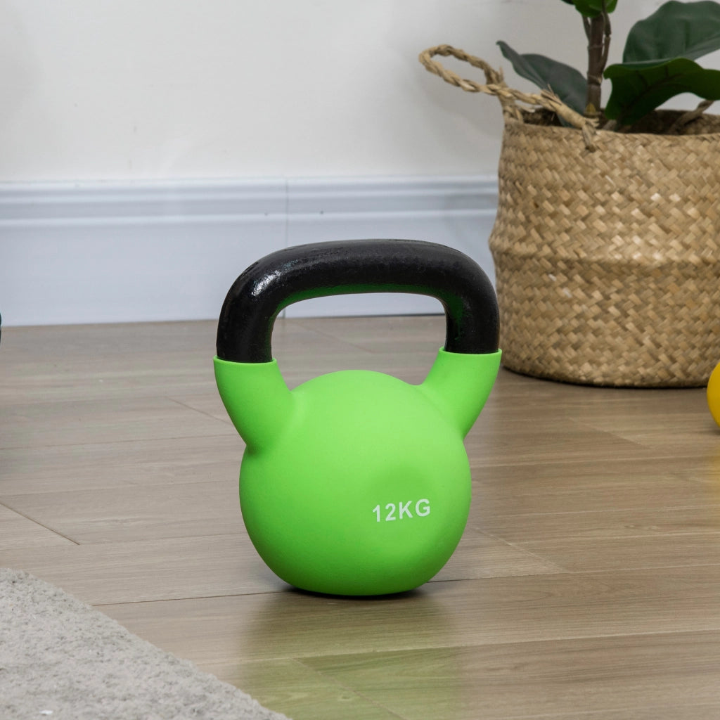 Kettlebell 12 kg ¨C Xylo ¨C Ghisa con Rivestimento in Neoprene Verde 20x13x23 cm