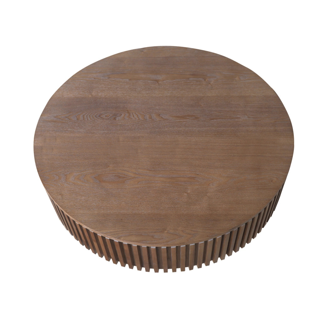 Tavolino rotondo contenitore effetto noce in MDF