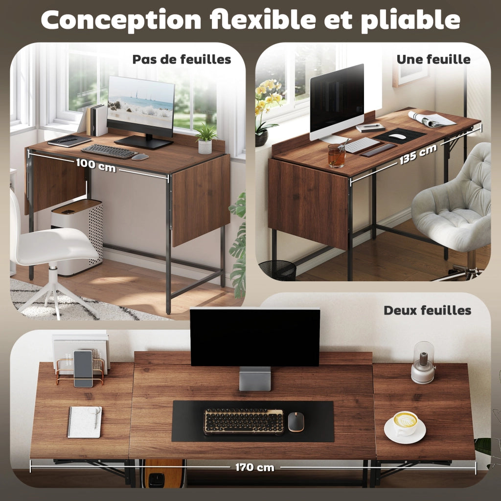 Scrivania pieghevole per computer con 2 ripiani ¨C zephmum ¨C 170x58x78 cm noce