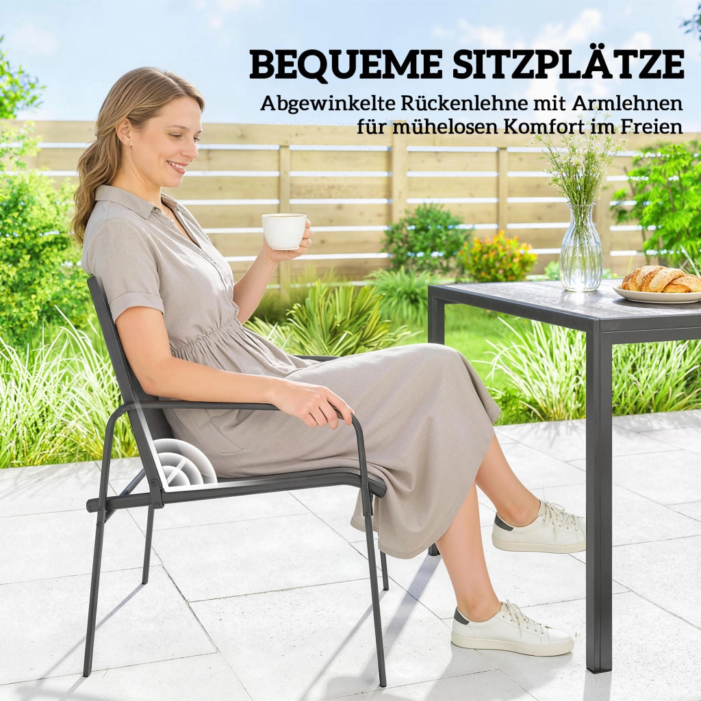 Set tavolo e sedie da giardino ¨C Xylo ¨C 150x80cm tavolo + 6 sedie effetto legno acciaio nero