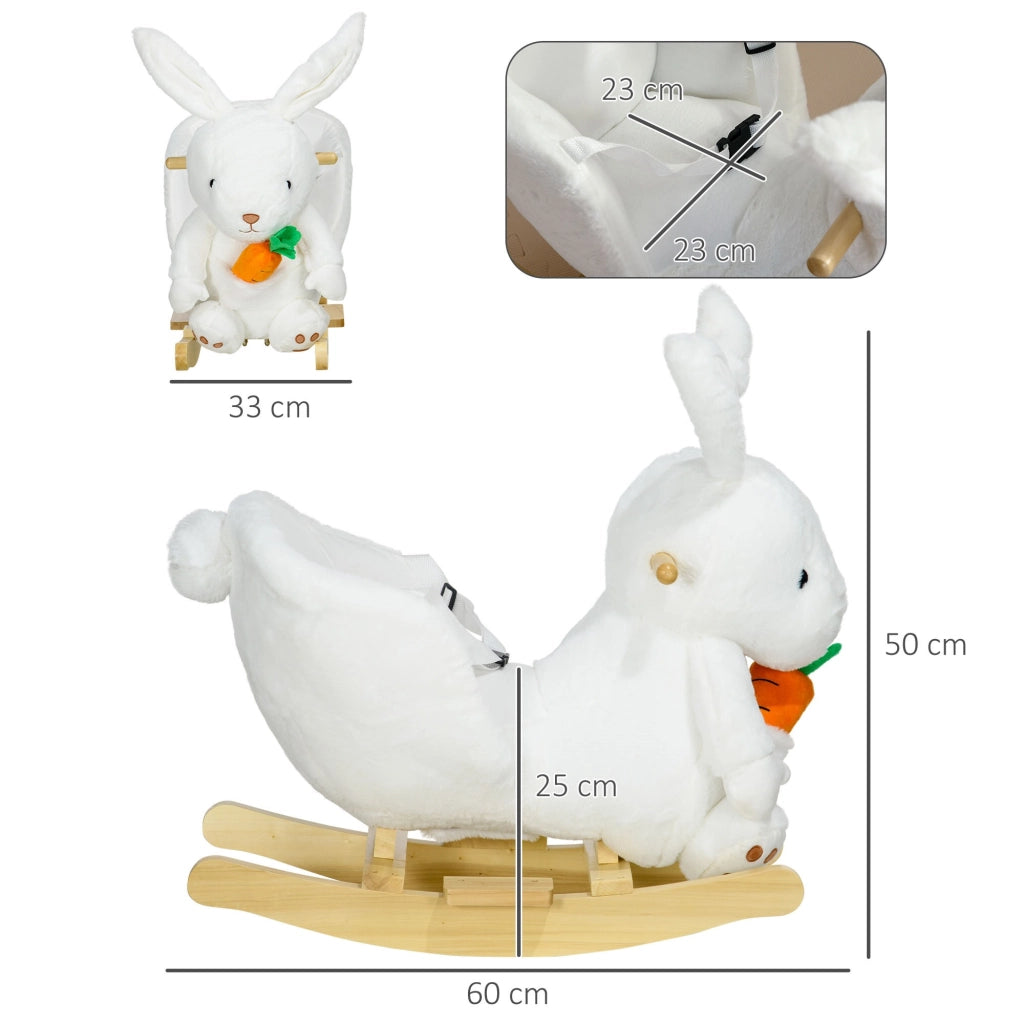 EasyComfort Animale a Dondolo a forma di Coniglio con Suoni e Cintura di Sicurezza, 60x33x50 cm, Bianco