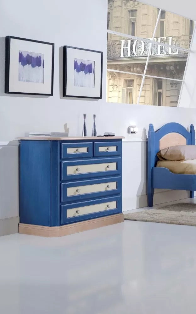Como 5 cassetti in legno blu e miele l.102 p.48 h.90 (2218) - Mobili 2G