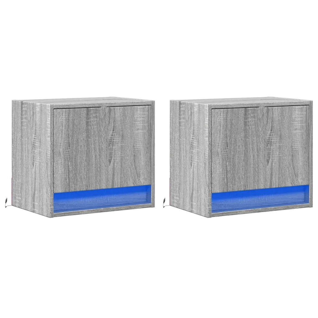 Comodini a Parete con luci LED 2 pz Grigio Sonoma 852086