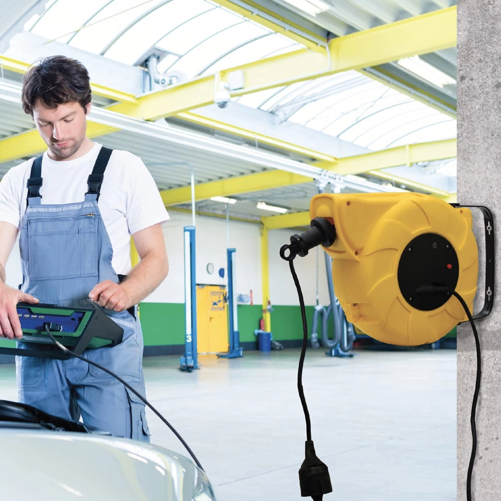Avvolgicavo Elettrico Automatico Fissaggio a Parete Prolunga 8 m + Cavo 2 m