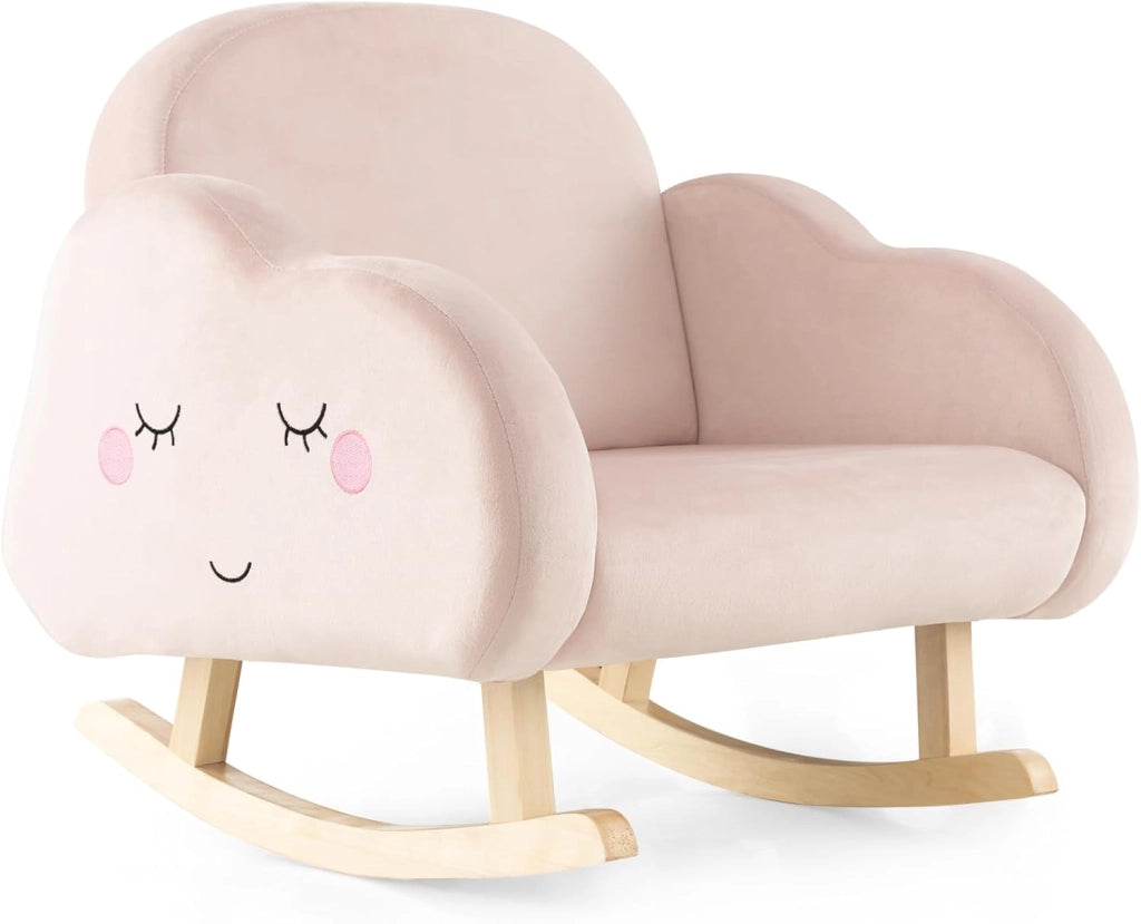 Sedia a Dondolo per Bambini 1-5 Anni, Poltrona Imbottita per Bambini con Gambe in Legno Massello e Piedini Antiscivolo, per Sala Giochi, Camera da Letto e Asilo