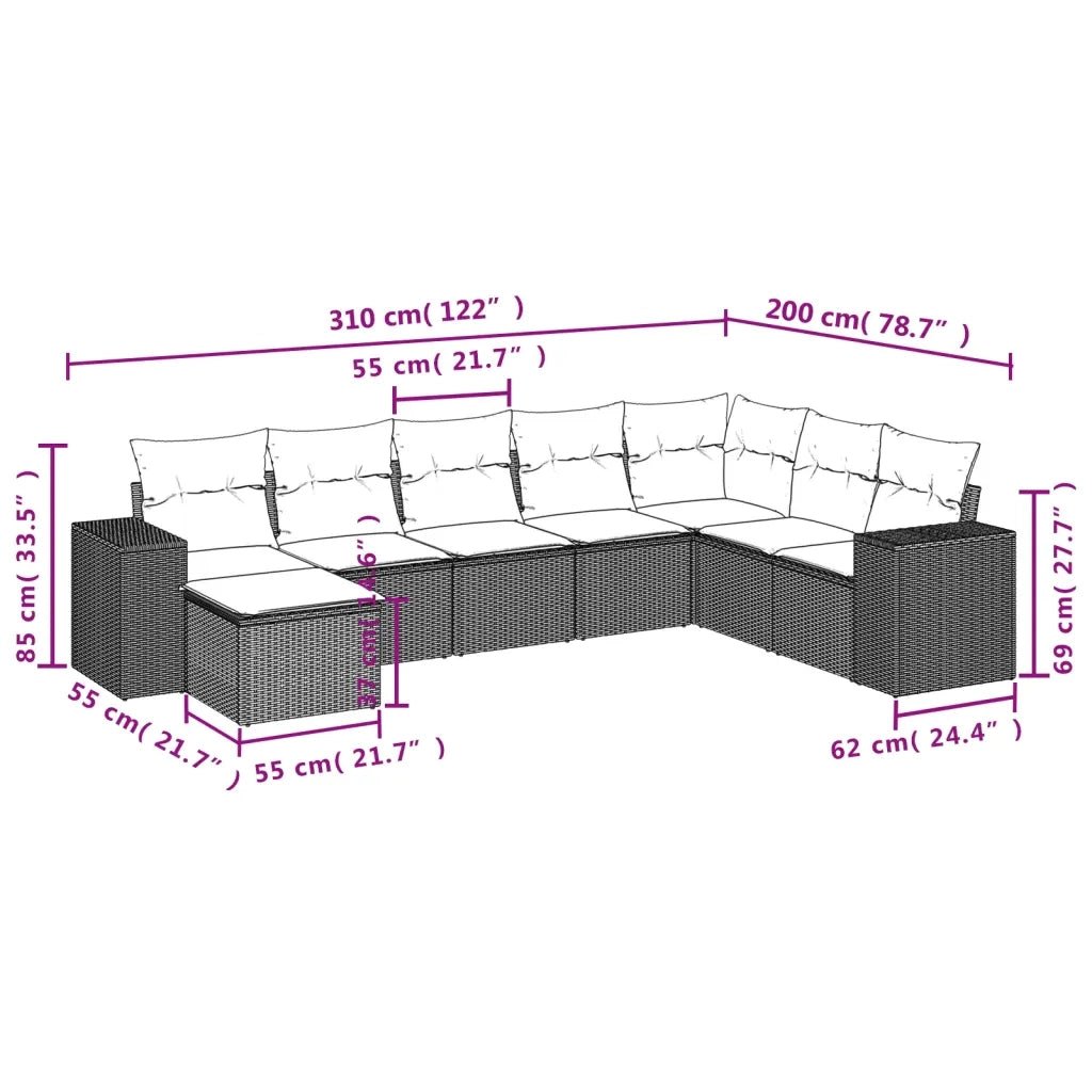 Set Divani da Giardino con Cuscini 8 pz Nero in Polyrattan 3222955