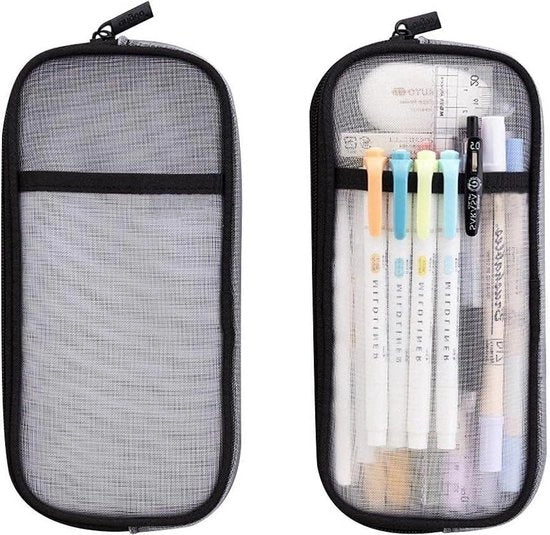 Etui a griglia per pennarelli - Borsa trasparente per trucco con chiusura a rittaglio - Cassetta multifunzionale per pennarelli - Borsa per studio per donne e uomini