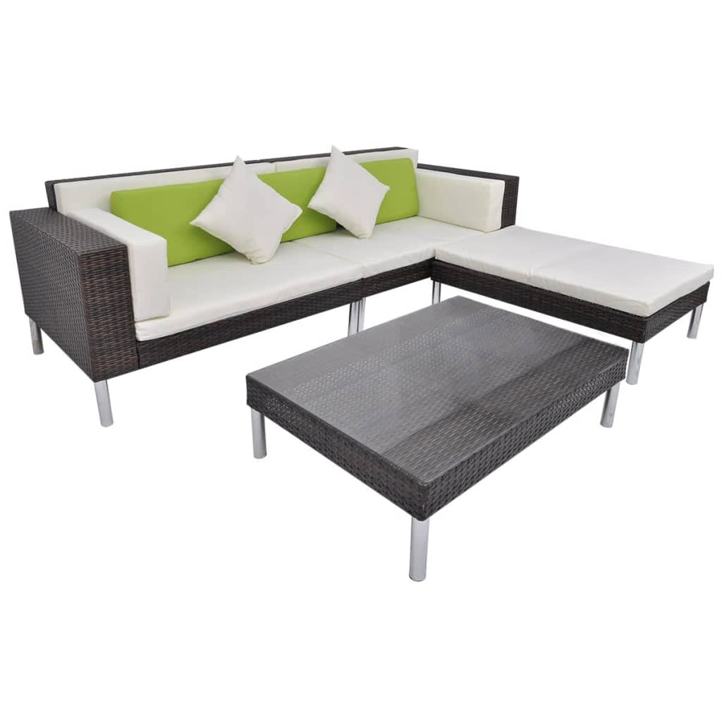 Set di mobili da giardino mobili da esterno 4 pezzi con cuscini resina intrecciata marrone 02_0016194