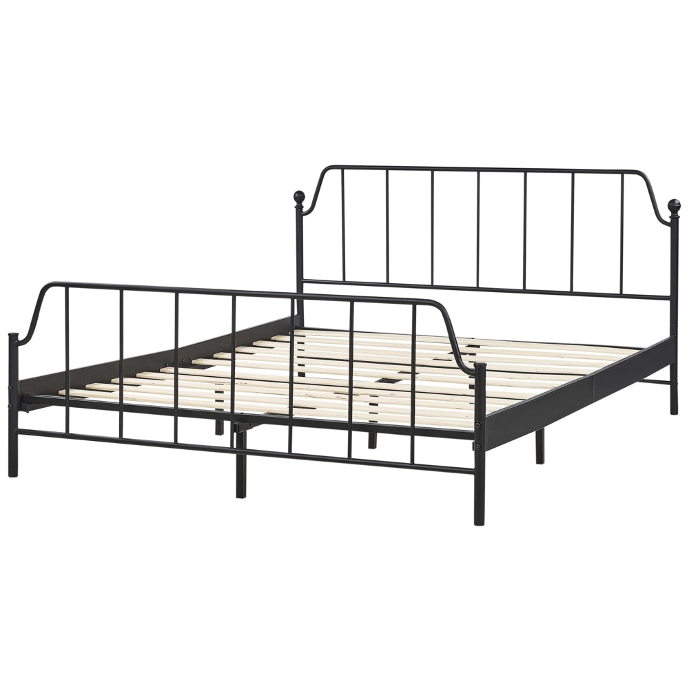 Struttura del letto in metallo nero 160 x 200 cm King Size Doghe in legno di pioppo Camera da letto minimalista industriale