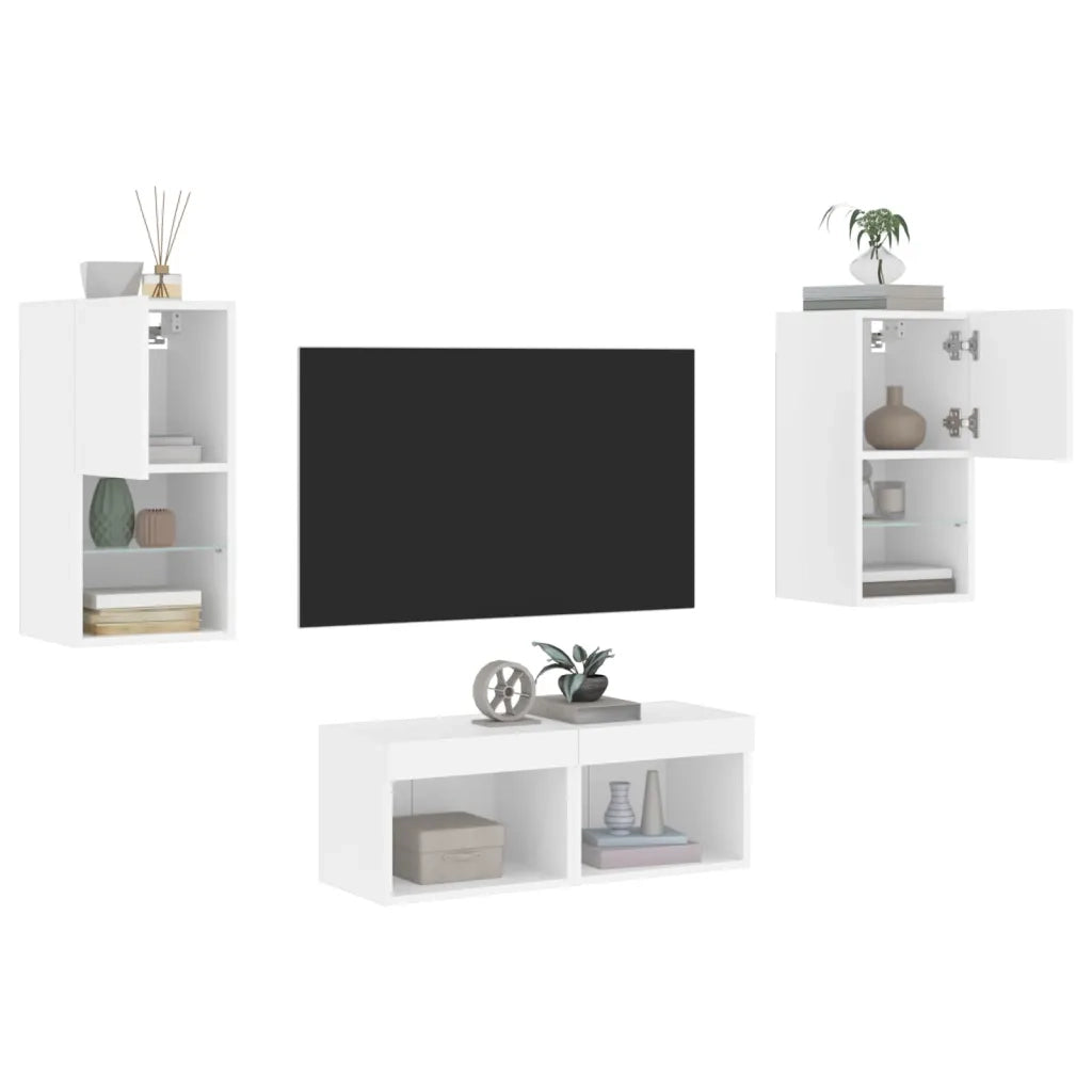 Mobili TV a Muro 4 pz-Credenza per TV con Luci LED Bianchi 477065
