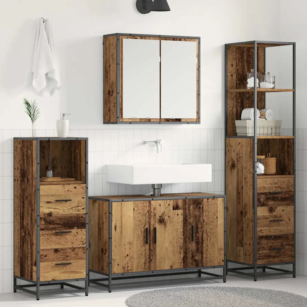 Set di mobili per il bagno con cassetto 4 pcs Legno vecchio