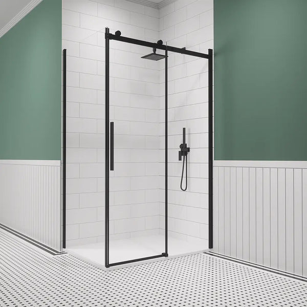 Box doccia 80x100 cm scorrevole vetro 8mm trasparente profili nero opaco h195cm | Creta