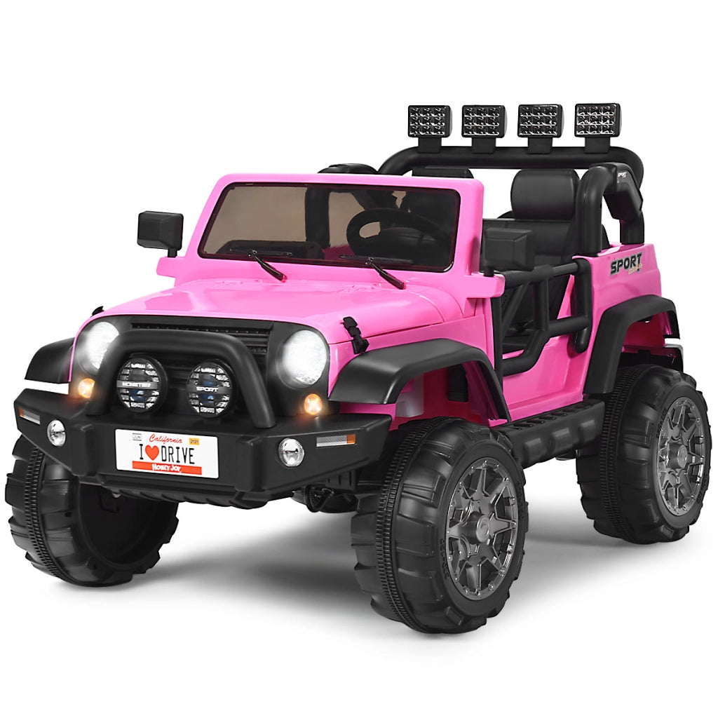 Macchina elettrica cavalcabile 12 V a 2 posti con telecomando, Veicolo a batteria con 3 velocit¨¤ e luci LED Rosa