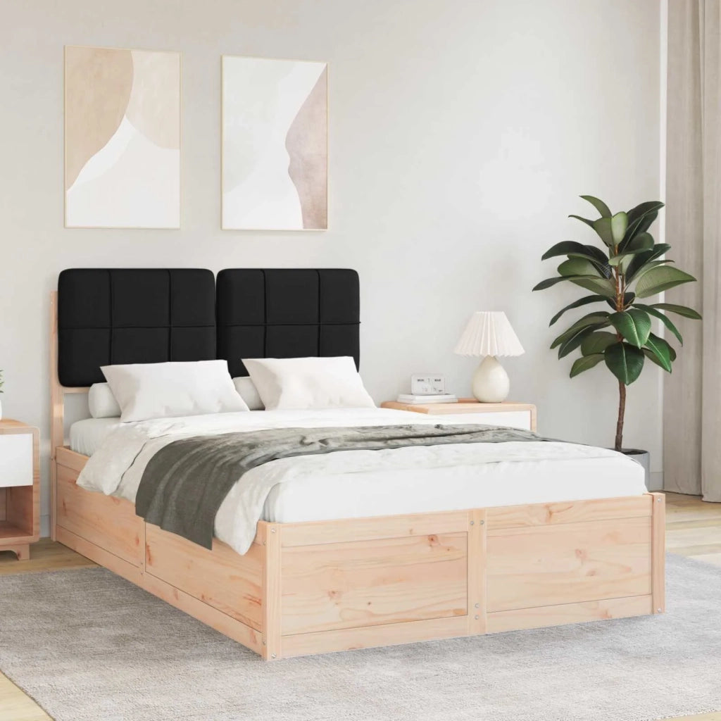 Letto con Testiera Rivestita Nero 120 x 190 cm Pino massello