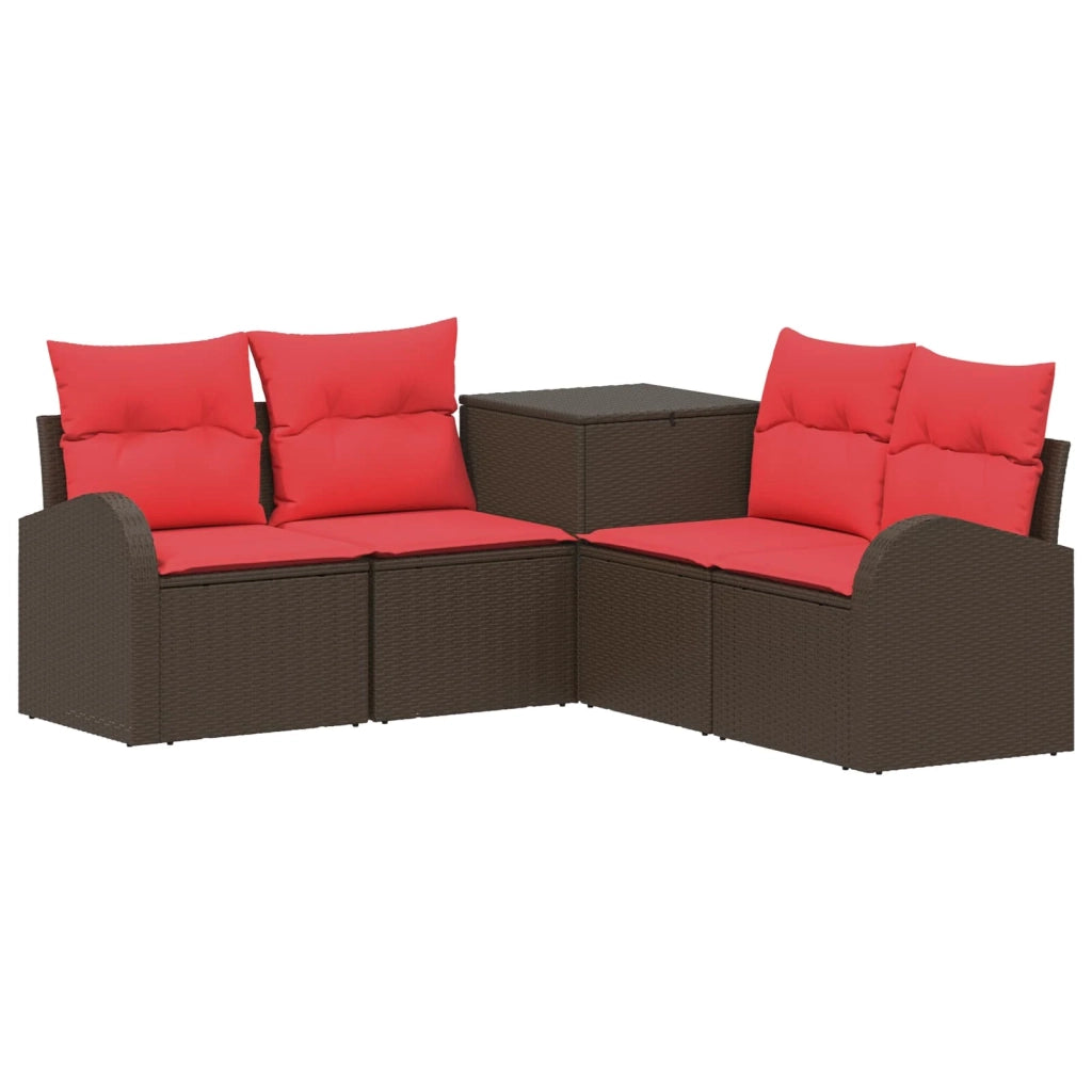 Set di divani 5 pz Marrone e Rosso Rattan sintetico e Acciaio 3447777
