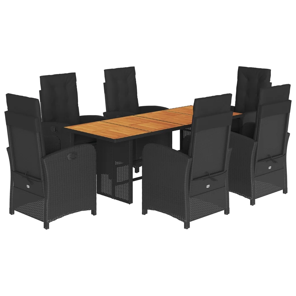 Set da Pranzo da Giardino 7 pz Nero con Cuscini in Polyrattan
