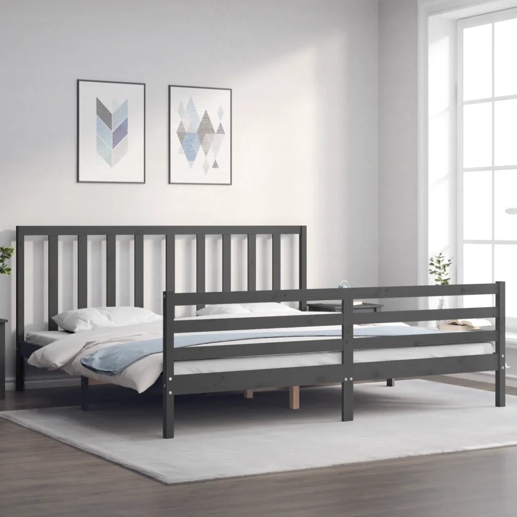 Letto matrimoniale | Letto per adulti | Giroletto con Testiera Grigio 200x200 cm in Legno Massello