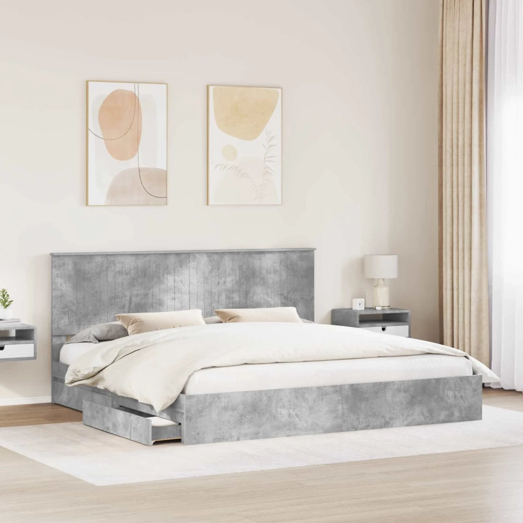 Letto con Contenitore con testiera Grigio cemento 200 x 200 cm 3411176